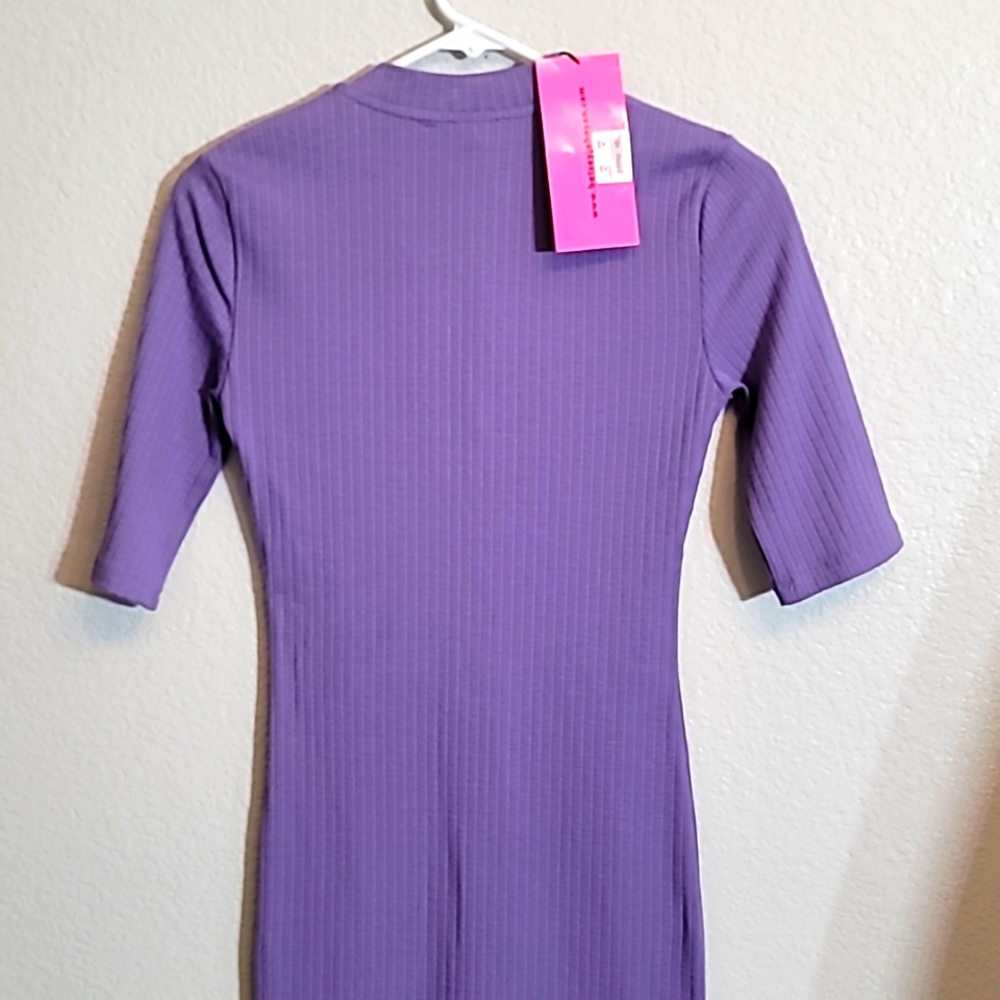 BETSEY JOHNSON Rib-Knit Lace-Up Bodycon Dress in Violet - Picture 12 of 13
